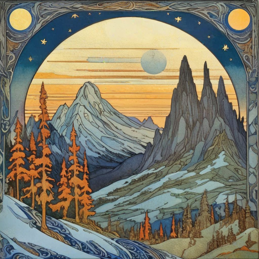 Ivan Bilibin Style   Moon and mountains