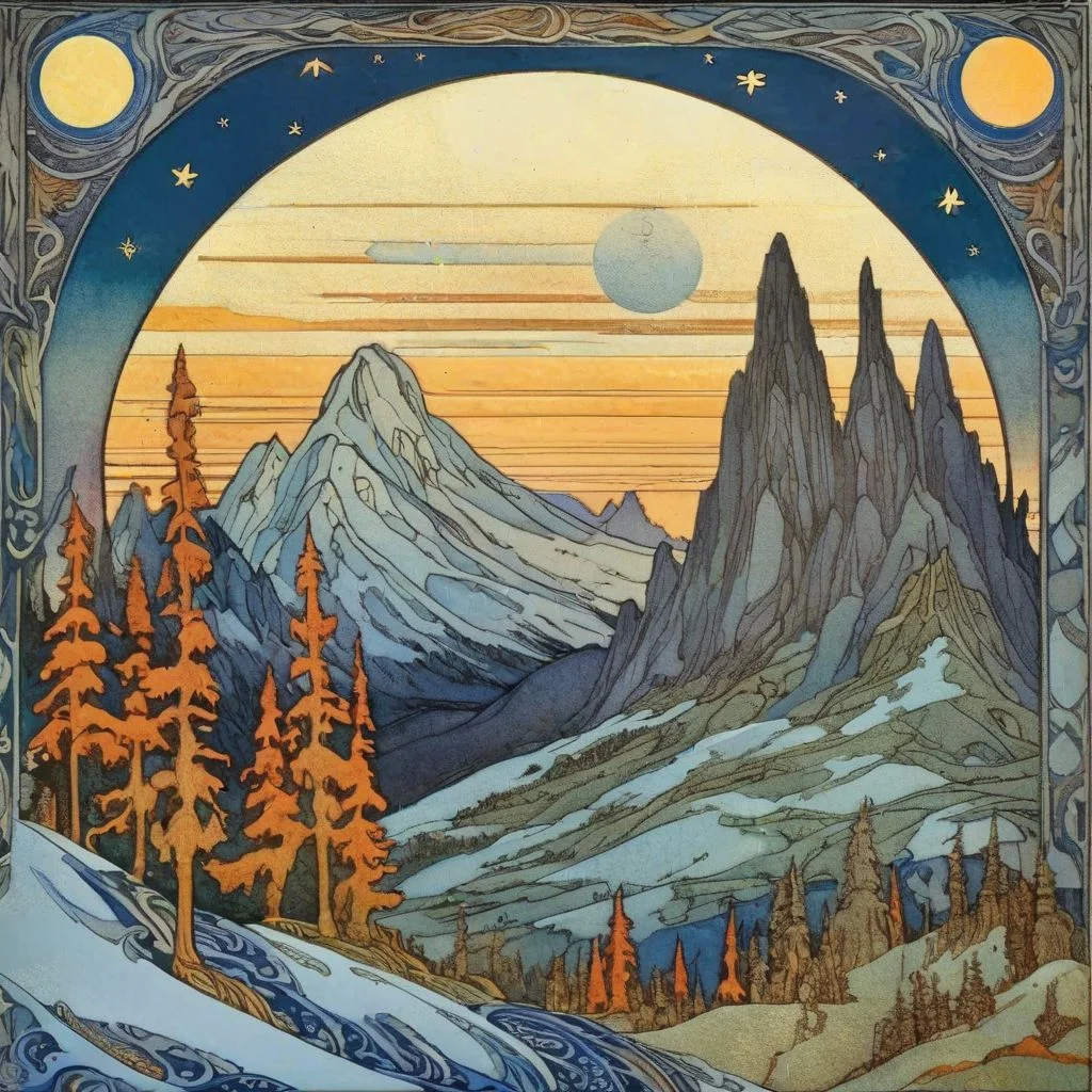Ivan Bilibin Style   Moon and mountains