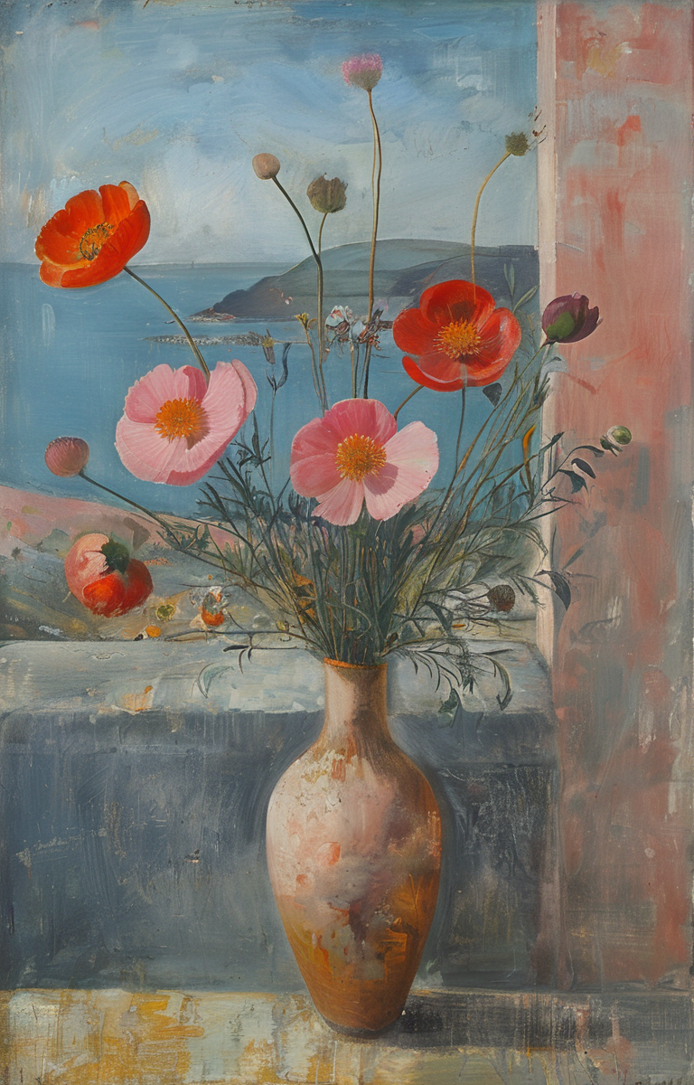 masterpiece,best quality,<lora:tbh241-sdxl:0.9>,illustration,style of Winifred Nicholson decaying peonies