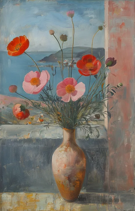 masterpiece,best quality,<lora:tbh241-sdxl:0.9>,illustration,style of Winifred Nicholson decaying peonies