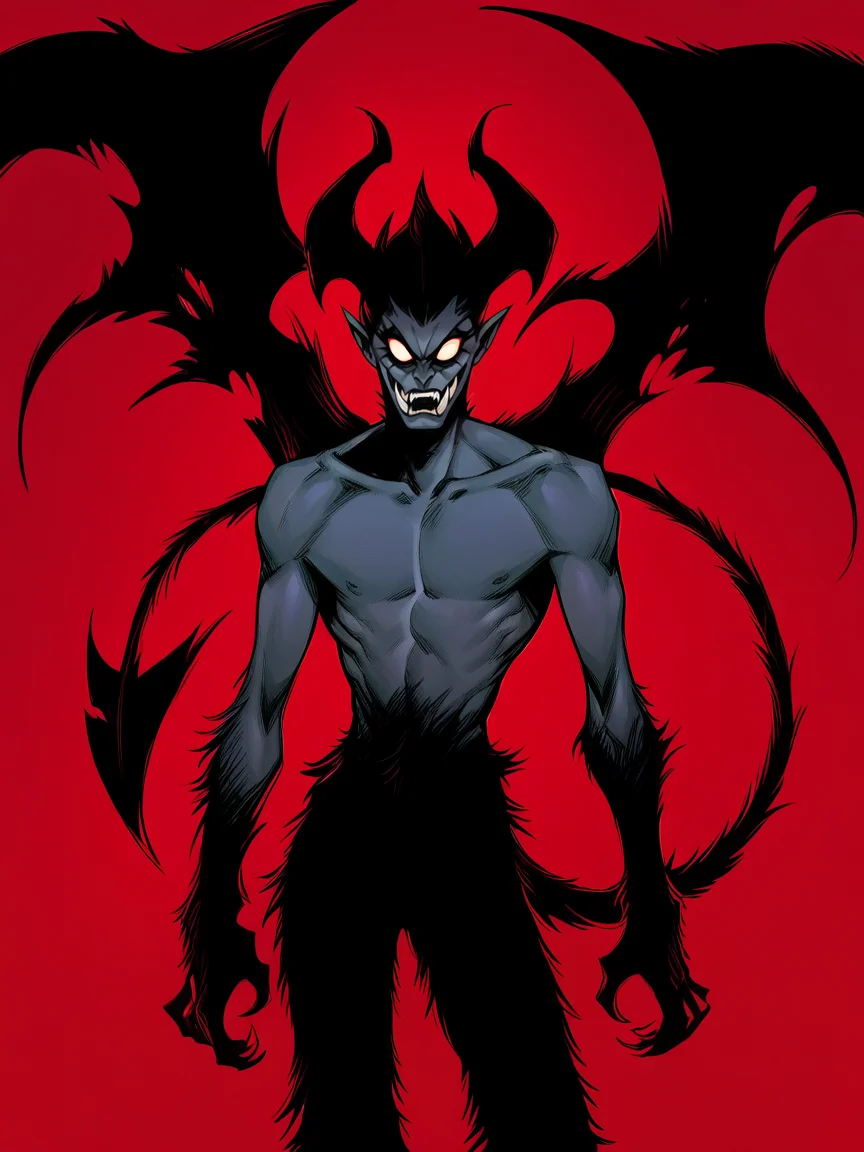 score_9, score_8_up, score_7_up, score_6_up, score_5_up, <lora:d3v1lm4nXLP:1> d3v1lm4n, devil, demon, demon tail, demon wings, red background, solo