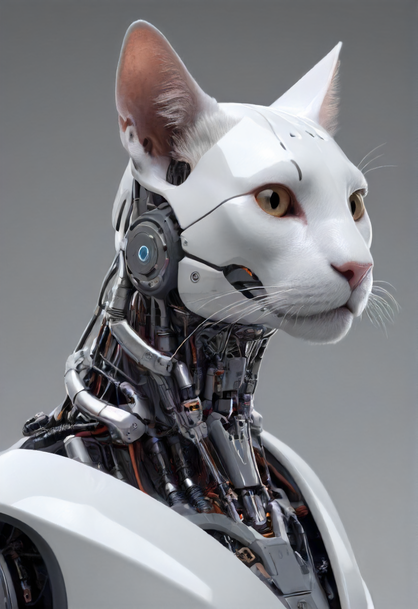 cat, detailed, clean, futuristic, technological, cybernetic enhancements, robotics