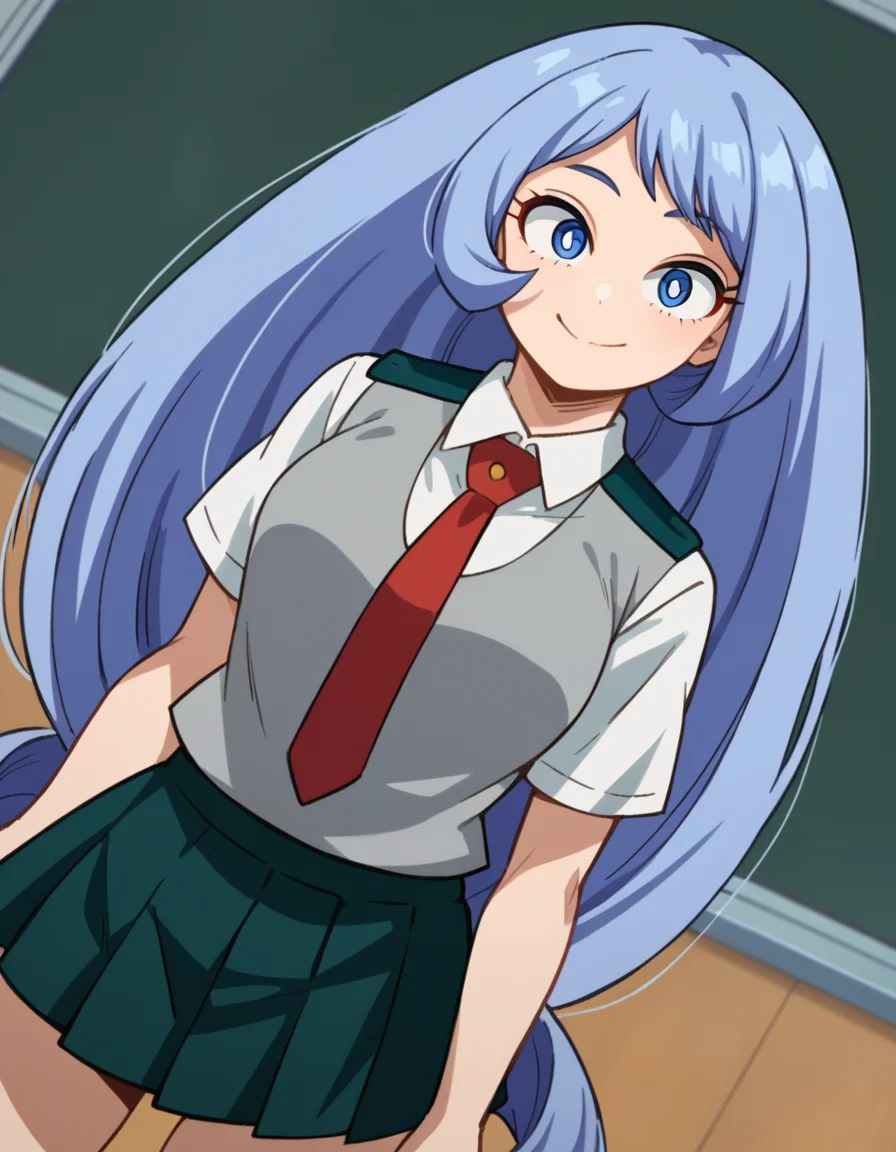 score_9, score_8_up, score_7_up, source_anime,
nejirehadou, <lora:nejire-hadou-ponyxl-lora-nochekaiser:1>
nejire hadou, blue eyes, blue hair, long hair, smile,
necktie, pleated skirt, school uniform, short sleeves, skirt, u.a. school uniform,
indoors, classroom,
looking at viewer, dutch angle, cowboy shot,