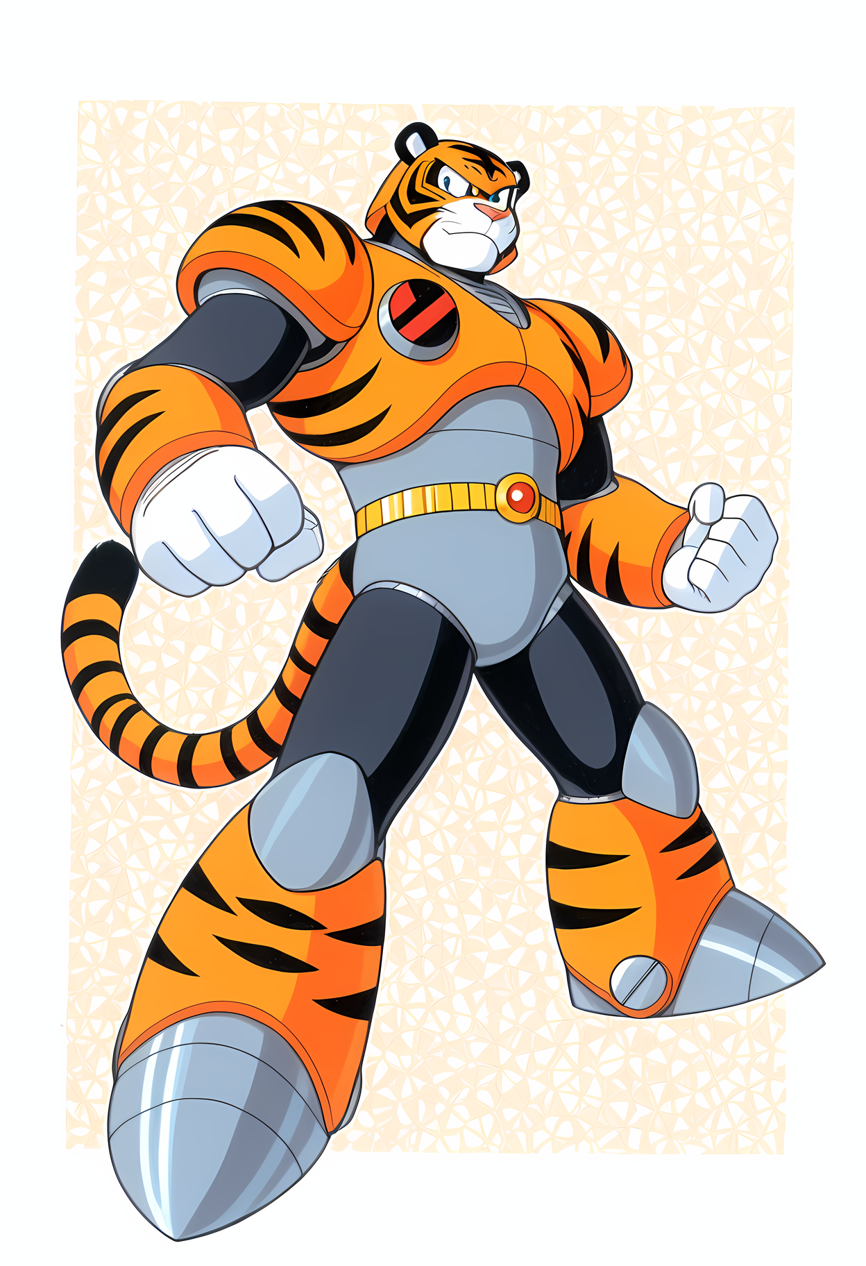 masterpiece, best quality, amazing quality, dutch angle, abstract background, BREAK
1boy, solo, male focus, tiger, feline, furry male, robotmaster, helmet, armor, android, robot, BREAK
<lora:cfg_scale_boost:.6> <lora:Robot_Master_-_Mega_Man_-_ILXL:1.0>