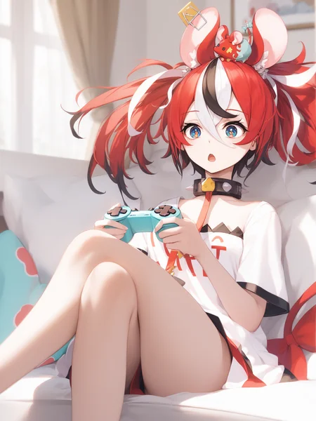 score_9, score_8_up, score_7_up, best quality, masterpiece, 4k, uncensored, perfect lighting, very aesthetic, anime, cartoon BREAK
1girl cute, (hakos baelz), <lora:hakos_baelz-PD-1.0:1>
game controller, crossed legs, surprised, mr. squeaks