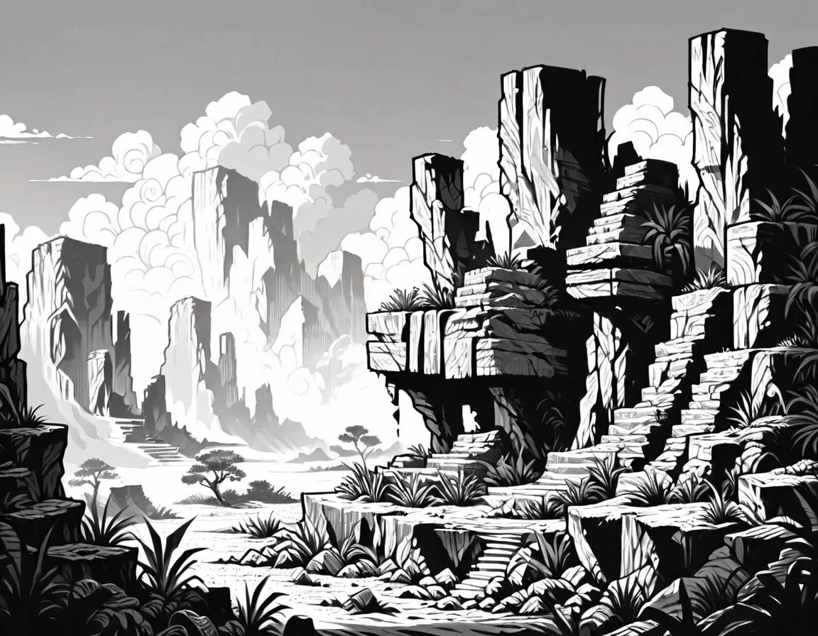 score_9, score_8_up, score_7_up, <lora:Clean Sketch (J) style:1> monochrome, desert canyon,