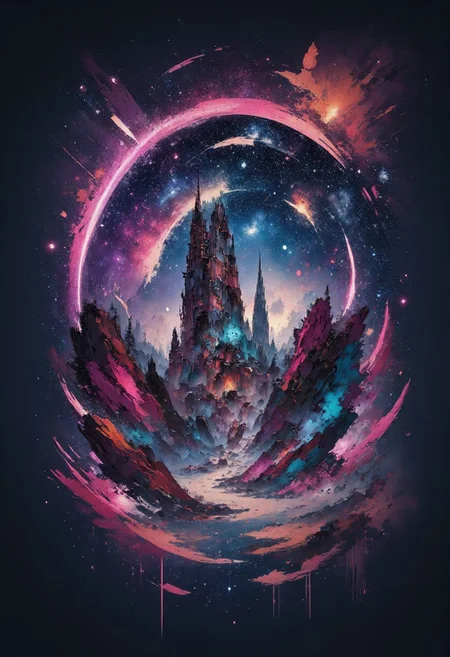 aidmainkstyle, a futuristic sci-fi city reminiscent of Times Square with tall towers and futuristic skyscrapers, neon advertising boards for cosmetic and lingerie featuring women, surreal colours, detailed night sky with stars and nebulas
