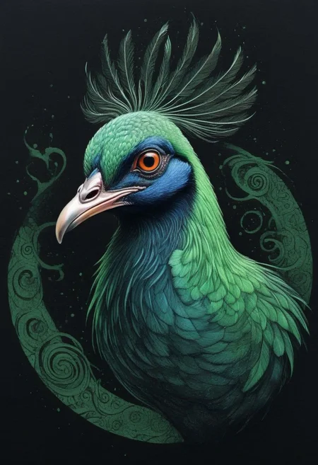 Ink illustration on black and ancient papyrus. A ghostly female guinea fowl. Canvas hoods. seductive. provocative eroticism. Runic circle. Elements. Shiny eyes,
DEVIL SPAWN,green DEVIL SPAWN,linquivera,