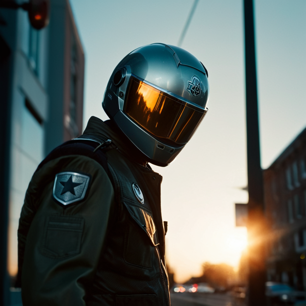 cinematic film still of <lora:add-detail-xl:0.1>1
<lora:detailed:0.2>
<lora:perfection style:0.2>
<lora:eyetune:0.5>
<lora:xl_more_art-full_v1:0.3>
<lora:Ron Fricke style:0.3>
<lora:Unreal Engine style:0.2>
<lora:TeethXL:1>
<lora:Chiaroscuro Lighting Style:0.3>
 <lora: lens flare reflection style:0.9>
lens flare reflection a man in a helmet and jacket standing in front of a street light,solo,1boy,weapon,armor,blurry,from side,gun,helmet,1other,science fiction ,movie themed, sharp, detailed, epic cinematic photography, artistic, dramatic light, cinematic color style, Kodak film style, lens flare reflection style, shallow depth of field, vignette, highly detailed, high budget, bokeh, cinemascope, moody, epic, gorgeous, film grain, grainy