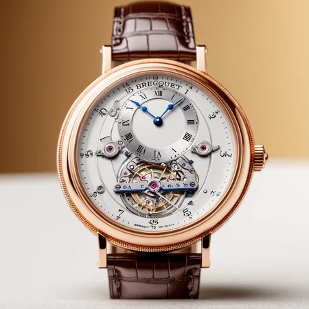 <lora:W4tch35_05XL-final:1>,an advertising photograph of a beautiful (W4tch35:1.2) as a (breguet:1.3) watch,on a watch stand,with detailed movement,medium shot,tilt shift,bokhe,8k wallpaper,masterpiece,photorealistic,HDR UHD,high contrast,hyper realistic,volumetric lighting,