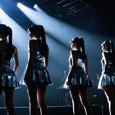 <lora:add-detail-xl:1>
<lora:detailed:0.3>
<lora:perfection style:0.3>
<lora:xl_more_art-full_v1:0.3>
<lora:Donnie Darko film style:1>
a group of people partially covered in shadows in shiny outfits on a stage from behind,long hair,short hair,multiple girls,skirt,twintails,multiple boys,from behind,5girls,stage, dark, concert,amami haruka , cinematic, film, Donnie Darko film style