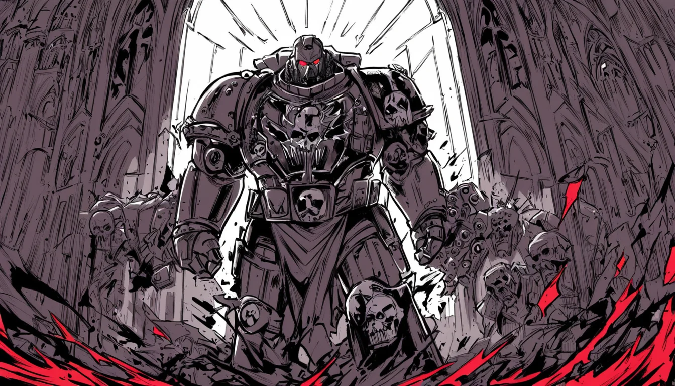 Anime style, Iron Father, Iron hands techmarine, mechadendrite, glowing red eye lens, standing in front of a large gothic building,
dynamic composition, comic book \(style\), bold lines, dramatic shading, red splashes, line art, limited color palette, extremely detailed,
<lora:Astartes-000007:1>