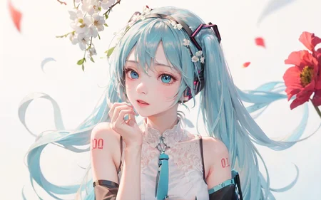 1, masterpiece, dreamy, intricate details, studio photography, cinematic light, high brightness, depth of field, bright, light, pastel, colorful, vibrant, luminous, sunny, bright and vibrant, high-key, vivid,depth of field,
1girl, (hatsune miku:1.5), long hair, shiny hair, upper body, light particles, green glowing Note Hair Clipflower, blue eyes, Luminous Ornaments,red tattoo,strap slip,  blue hair,   hand on own cheek, <lora:Ys`'SUbKOY
handfix:0.3>