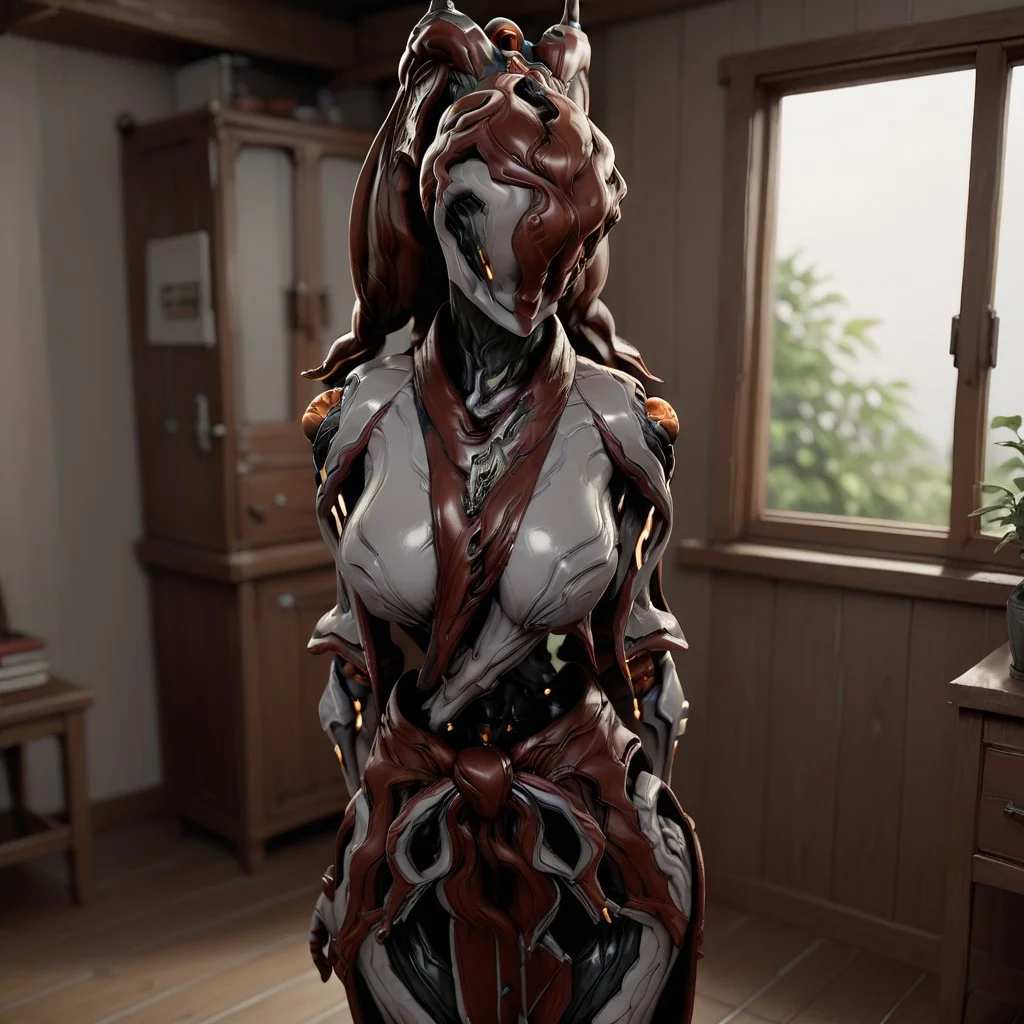 score_10, score_9_up, score_8_up, score_7_up, score_6_up, solo, female, in house, room, (Koumei: warframe, robot, faceless, skinny, large breast size), standing, arms behind back