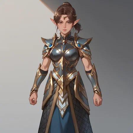 score_9, score_8_up, score_7_up, rating_safe,
brown hair, short ponytail, armor, circlet,
elf, woman, looking at viewer,
<lora:HEPRINCESS:0.8>