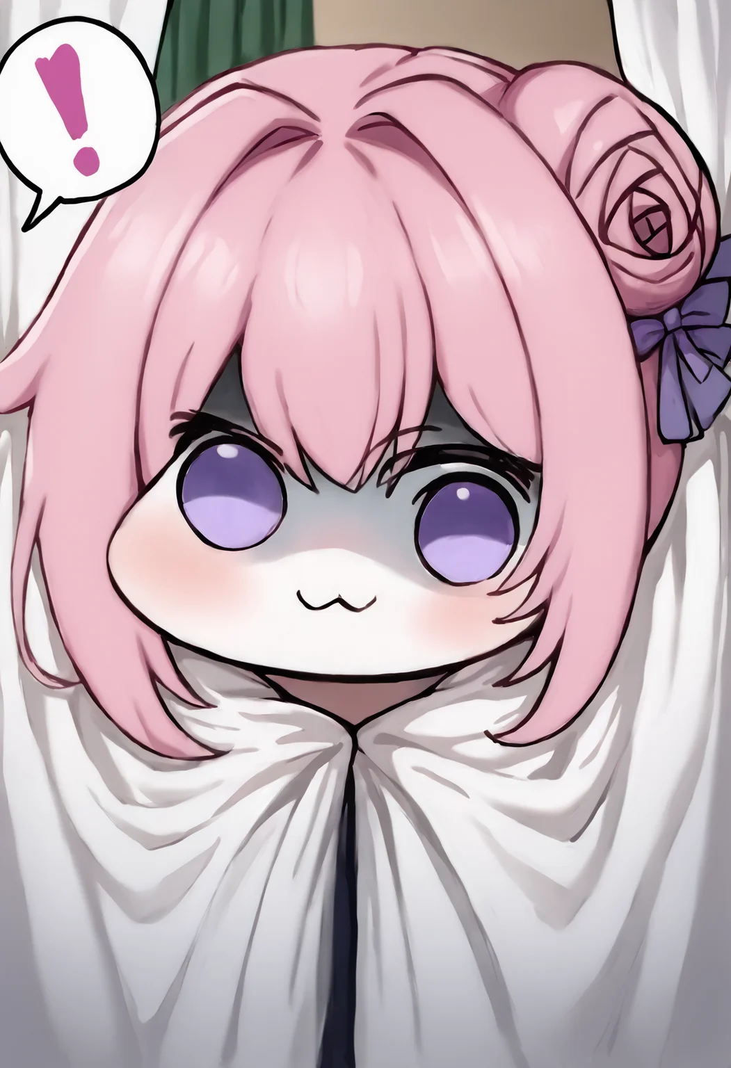 score_9, score_7_up, source_anime, uncensored, zPDXLxxx, <lora:intricate_details:1> intricate_details_xl, face focus, zoom layer, close-up, blurry background, straight-on, looking at viewer, facing viewer,
<lora:Doro_X_PDXL_V1:0.95> doro, creature, :3, chibi, pink hair, purple eyes, hair bun, hair bow, no humans, white skin, solid circle eyes, no pupils, surprised, !, (shaded face:1.4), spoken exclamation mark,
<lora:Hidden_Sex_Curtain_Doorway_v1.0:1> hidden sex, stealth sex, (curtain grab:1.1), behind curtain, curtains, closed curtains,