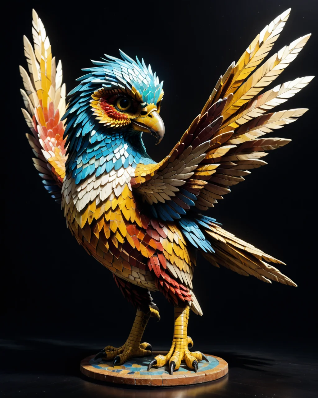 score_9, score_8_up, score_7_up, intricate details, rating_safe,
<lora:MosaicStyle:1>,
1boy(Mosaic, made from colored stone pieces,
feral furry, Harpy,
full body, looking at the viewer, solo, smiling), black background,
<lora:ral-chrosc-clr:0.3>, ral-chrosc-clr,
<lora:xl_more_art-full_v1:0.3>,
<lora:add-detail-xl:0.3>