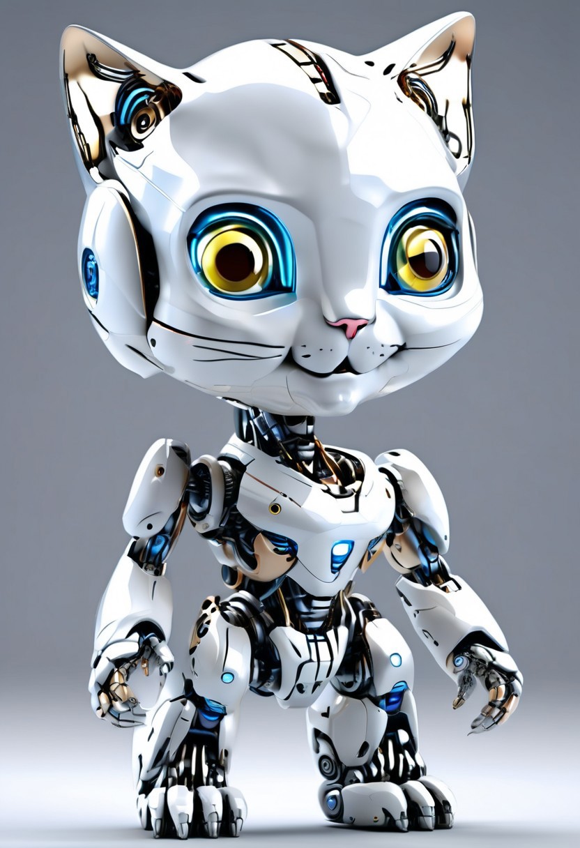Cute Robot kitten, Jed-Rbmls, masterpiece, intricate details, focus blur, hd, 8k, high definition, BREAK, score_9, score_8_up, score_7_up, score_6_up,