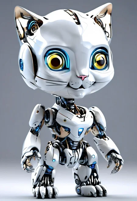 Cute Robot kitten, Jed-Rbmls, masterpiece, intricate details, focus blur, hd, 8k, high definition, BREAK, score_9, score_8_up, score_7_up, score_6_up,