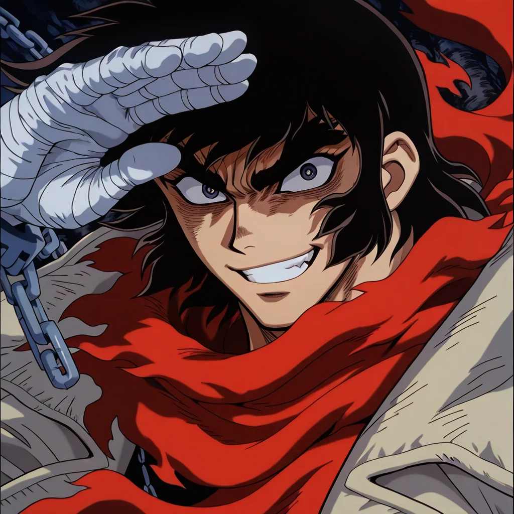 1boy,solo,<lora:IL_nagare_ryoma_Getter_Robo_Armageddon:1>,c_gett,nagare ryoma,
trench coat,torn clothes,shirt,bandages,red scarf,g-pant,foreshortening,dutch angle,chain,close-up of face,looking at viewer,shading eyes,shaded face,grin,, masterpiece,best quality,amazing quality,very aesthetic,absurdres,