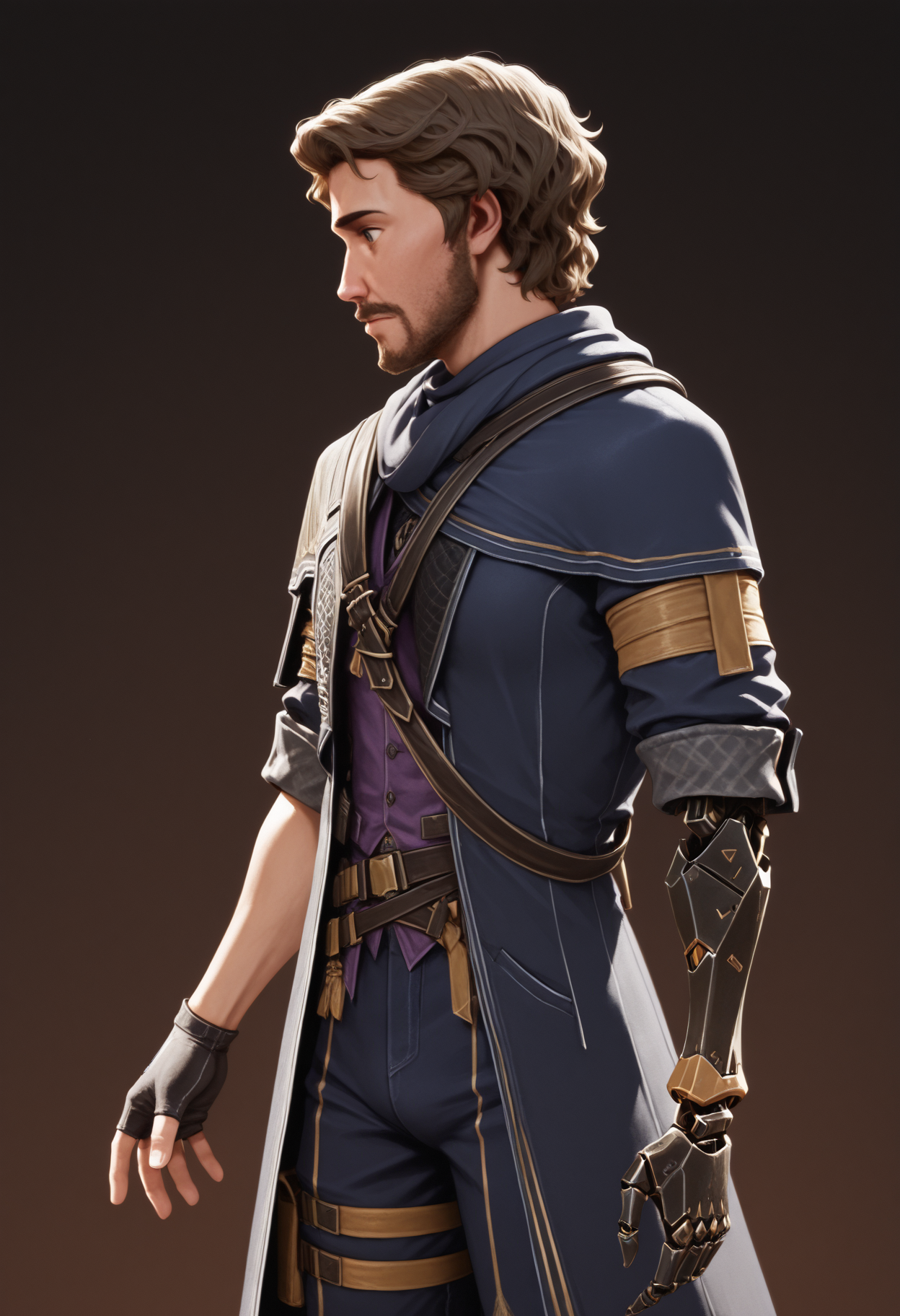 masterpiece, best quality, amazing quality, 1boy, <lora:gustav_illustrious_byJaneB:1>, gustav,
coat,single mechanical arm,  single fingerless glove,profile