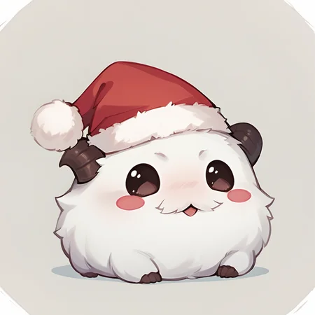 score_9, score_8_up, score_7_up, score_6_up, p0r0, no humans, animal focus, horns, <lora:Poro_v1:1>, cute, chibi, full body, looking at viewer, animal, santa hat, blush stickers