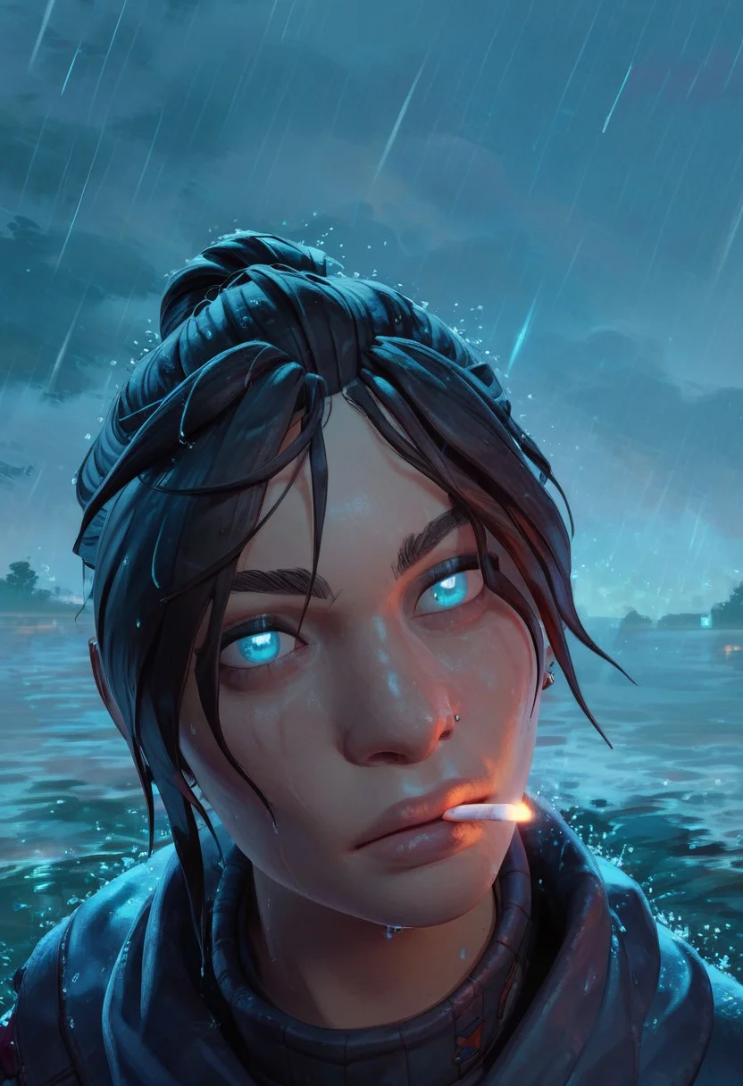 (score_9, score;yy_8_up:1.1), score_7_up, 1girl, solo, wraithxl, girl Smoking a cigarette,<lora:AsuraLycoXL:1>, perfect eyes, Raining background
