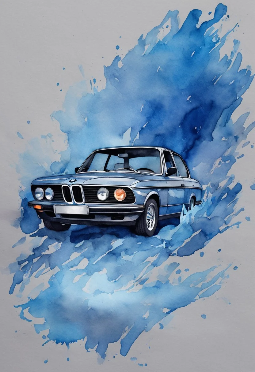 $$$$$$$😭 BMW sapphire blue iridescent expensive flash the whole side is ruined it has been crashed into minimalist line drawing simple sketch outline watercolor messy amateurish fairy-tale storybook illustration
 Picture book style, grey style