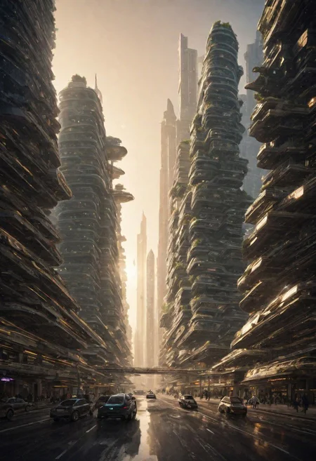 (The imagination of future cities, future buildings, future streets, future vehicles, future mass transportation, future pedestrians:1.3),
Futurism, industrial style, rich light and shadow, scifi, realistic,
(dark fantasy style:1.1),(creeping fog:0.9),
(rich white and gold colors:1.2), (harmonious colors:1.0),
(real landscape:1.1), (blurred background:1.0),
easynegative, BadDream, great lighting, clear, futuresurban