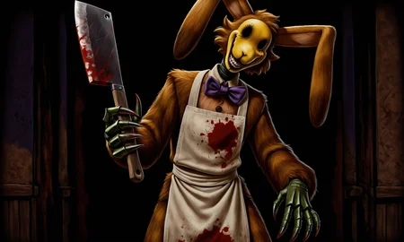 Lorenzo_waterman, claws, bowtie, smile, apron, head tilt, holds bloody cleaver,
intricate, details, detailed, gloomy, dark, <lora:lorenzo-Illustrious-000015:1>
