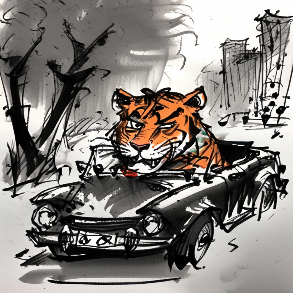 corcoc4s a tiger driving a convertible,  very detailed<lora:corcoc4s:1>