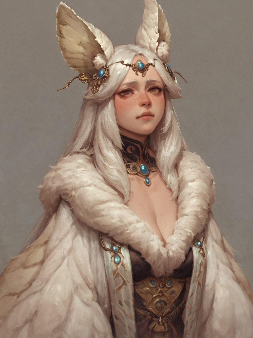 fluffy moth girl
 <lora:Alien_Concept_Art:1>, score_9, score_8_up, score_7_up,, <lora:Oil Gothic Painting Style SDXL_LoRA_Pony Diffusion V6:0.8>