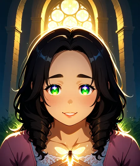 PonyScores7, source_anime, ah1, IllustriousQual, <lora:natsumi_style:0.5>, <lora:by_usakun-pony:0.4> by usakun, <lora:Akina_Bbw_Style_-_PonyXL:0.2> AkinBw
BREAK 1girl, mature female, (round face:1.2), (thick eyebrows:1.3), (curvy), round-chin, caucasian, (plump face), <lora:Round_face:0.2>, <lora:ETO_OCPonyXL:0.5> eto_oc, skindentation, (plump), thick thighs, wide hips, busty, voluptuous, lips, <lora:venus body PonyXL:0.4>, <lora:shinyskin2:0.2> glistening skin
BREAK (((curly hair), long hair, (black hair:1.4), (parted hair:1.7), messy hair, kinky curls, <lora:hairdetailpxl:0.2> hairdetailpxl))
BREAK ((greenish brown eyes), (colorful eyes:1.5), (multicolored eyes), (downturned eyes:1.4), <lora:expressive eyes:0.5> expressive eyes, <lora:eyedetailpxl:0.2> eyedetailpxl, <lora:Eyes_High_Definition:0.3> EyesHD)
BREAK ((Excited, <lora:Expressive_H:0.2> Expressiveh, <lora:Emotional_Anime_Expressions_PonyXL_Concept:0.2> emotional, <lora:Best_Facial_Expression_LoRA_PONY:0.2>, <lora:expresionesv3Rank128:0.2> expresiones, <lora:Detailed expressive EXEV style -XL Pony V1.0:0.2> FaceDetail))
BREAK ((her hand dissolves into a swarm of glowing insects buzzing softly))
BREAK comic book yellow light pink tulle skirt with a white lace top paired with light pink ballet flats
BREAK (((a ruined church, with ivy-covered walls, forgotten relics, an unsettling quiet)))
BREAK <lora:xl_more_art-full_v1:0.2>, <lora:aesthetic_anime_v1s:0.2>, <lora:EpicF4nta5yXL:0.2>, <lora:detailxl:0.2> detailxl, <lora:Fant5yP0ny:0.2>, best quality, amazing quality, best aesthetic, absurdres, illustration, Volumetric_Lighting, ultra-detailed, very aesthetic, intricate details, 8k, masterpiece, best_quality
BREAK (zoom_out:1.8), (Dutch Angle view Close shot)
BREAK Stable_Yogis_PDXL_Positives, AS-Adult, <lora:Complicated fantasy portrait - XL Pony V2.0:0.3>, bad-hands-5, <lora:HDA_Detailer:0.5>, HDA_FatGirlXL,