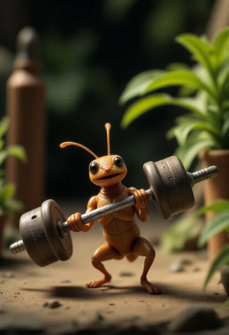 macro photo, ant lifting a tiny dumbbell, bodybuilding in a miniature gym, high detail, humorous and cute ,
, aidmamjv7, pinkfluxproultrafantasia