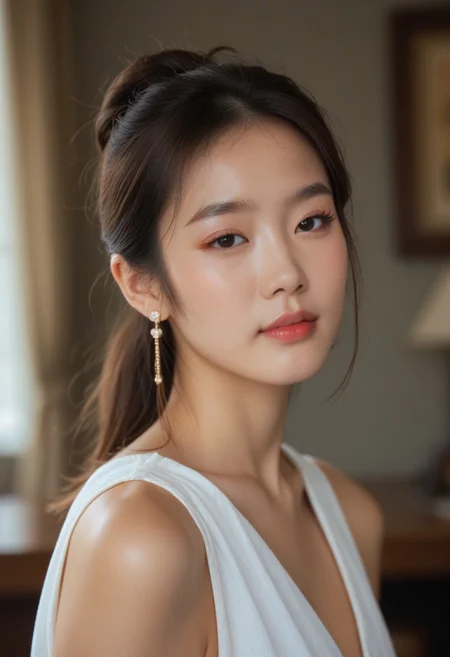 score_9, score_8_up, score_7_up, ladyburns, sideburns, 1girl, solo, jewelry, earrings, blurry, brown hair, asian,