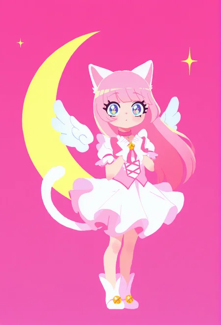 1girl, angel wings, animal ears, blue eyes, cat ears, cat girl, cat tail, dress, long hair, 
looking at viewer, magical girl, pink hair, pink theme, solo, tail, wings, yume kawaii, yume ne,
best quality, amazing quality, very aesthetic, absurdres, <lora:Splatoon_byKonan:1>