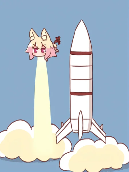 <lora:kemomimi_xl_lion:1>kemomimi ,objectification,Kemomimi personating as a missile.Sprints, movement lines,Kemomimi at the front of the missile.guided missiles