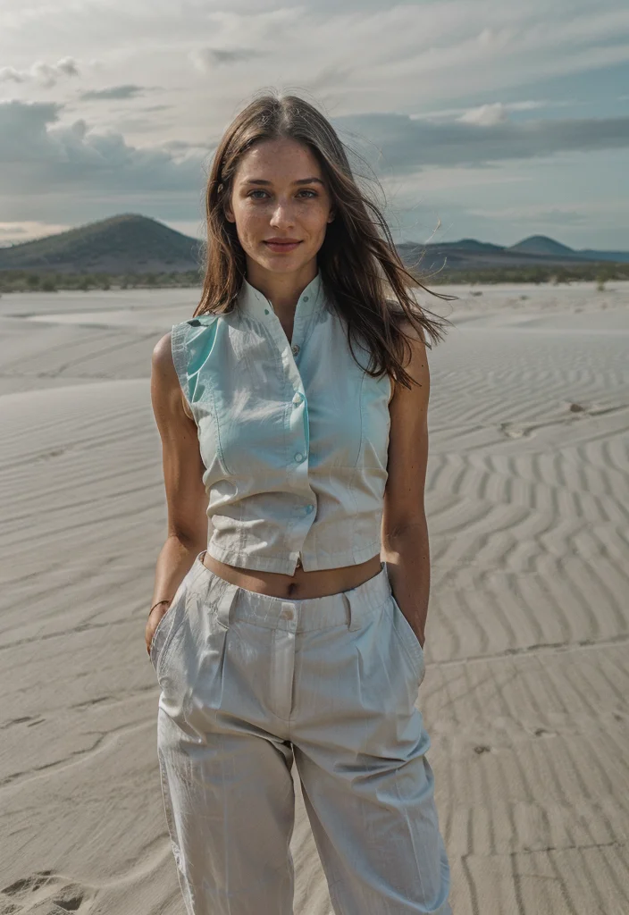[ng_deepnegative_v1_75t:0.95] (smiling, cheerful, colorful:1.3) Girls-Next-Door_Michelle (Photograph of Tamila Inarkaevich in Lençóis Maranhenses, Brazil, White sand dunes dotted with turquoise lagoons, creating a surreal desert landscape., twist-out haircut:1.4) (fully clothed in muscle shirt:1.5)
(cosmos:1.7)
<lora:skin_slider_v10:0.7><lora:epiCRealismHelper:1.5>
PA7_Human-Likeness  kkw-ph1 Style-DA jp-Alina-3100
<lora:IGInfluencerV1:0.4> <lora:HD Horizon v1_0:0.6> <lora:SDXLrender_v2.0:0.6> <lora:Background Detail Enhanced_Si_v3.0:0.8> <lora:add_detail:-0.5> OverallDetail <lora:detailSliderALT:0.5> <lora:Mild detail adjusterV10:0.4> <lora:J_origami:0.45> J_origami <lora:PA7_Beautify:0.2>