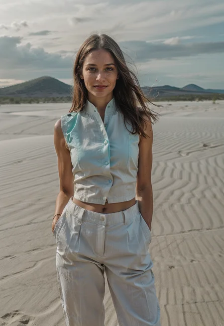 [ng_deepnegative_v1_75t:0.95] (smiling, cheerful, colorful:1.3) Girls-Next-Door_Michelle (Photograph of Tamila Inarkaevich in Lençóis Maranhenses, Brazil, White sand dunes dotted with turquoise lagoons, creating a surreal desert landscape., twist-out haircut:1.4) (fully clothed in muscle shirt:1.5)
(cosmos:1.7)
<lora:skin_slider_v10:0.7><lora:epiCRealismHelper:1.5>
PA7_Human-Likeness  kkw-ph1 Style-DA jp-Alina-3100
<lora:IGInfluencerV1:0.4> <lora:HD Horizon v1_0:0.6> <lora:SDXLrender_v2.0:0.6> <lora:Background Detail Enhanced_Si_v3.0:0.8> <lora:add_detail:-0.5> OverallDetail <lora:detailSliderALT:0.5> <lora:Mild detail adjusterV10:0.4> <lora:J_origami:0.45> J_origami <lora:PA7_Beautify:0.2>