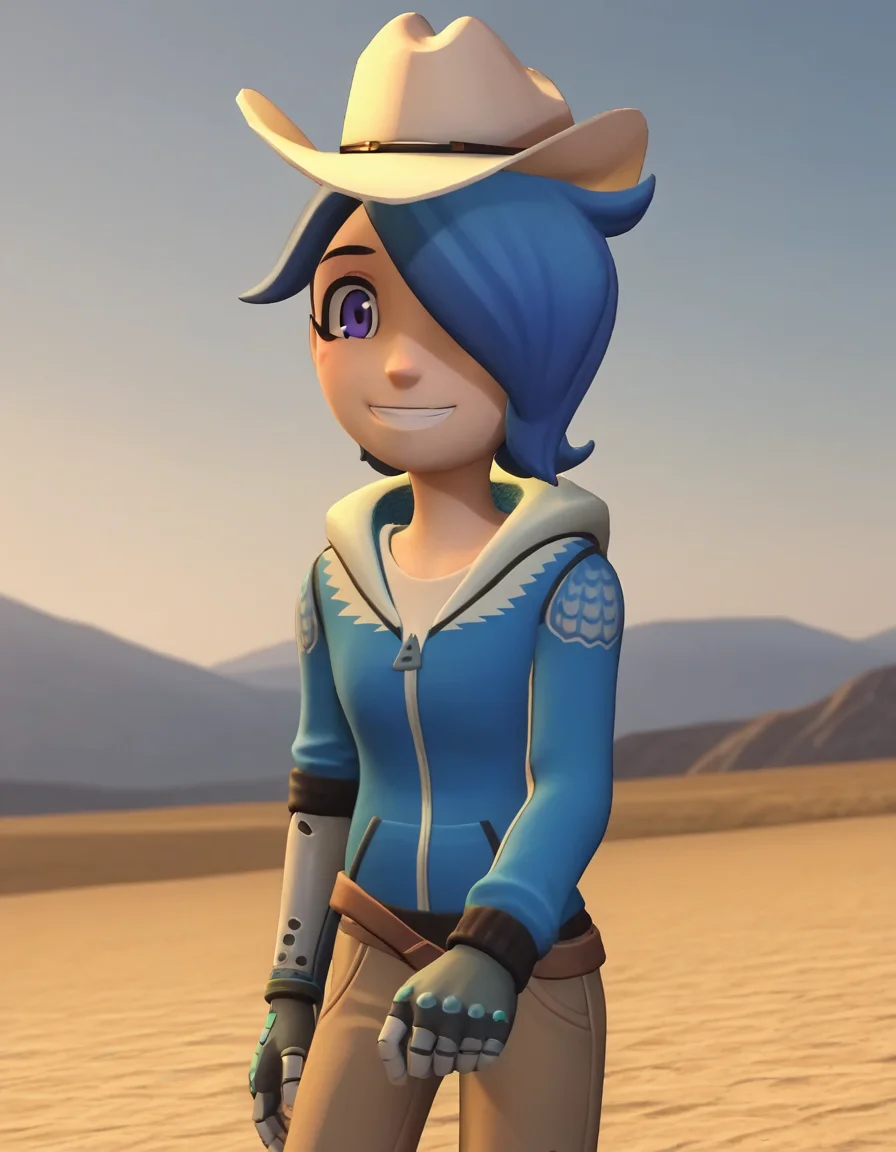 score_9, score_8_up, score_7_up, source_anime,
turboartificialrapidintelligence, <lora:turbo-artificial-rapid-intelligence-ponyxl-lora-nochekaiser:1>,
turbo artificial rapid intelligence, blue hair,hair over one eye, purple eyes, 3d,
hat, hood, hoodie, cowboy hat, cowboy western,
outdoors, dessert, bent over, smile,
looking at viewer, cowboy shot, dutch angle, solo,
