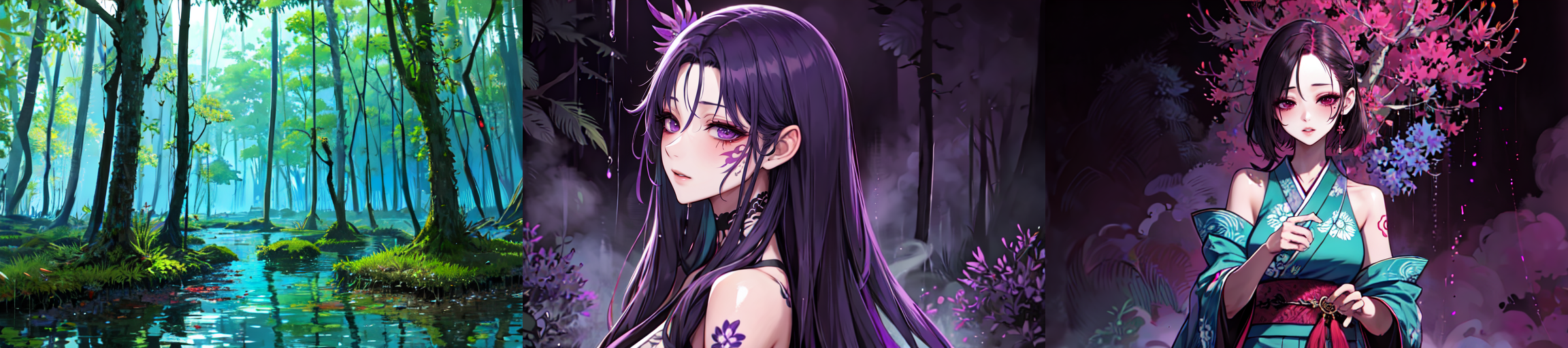 highly insanely detailed, masterpiece, top quality, best quality, highres, 4k, 8k, RAW photo, (very aesthetic, beautiful and aesthetic), 
EPIrezumiWorld, Irezumi, Wabori, Harimono, japanese tattoo, japanese style tattoo, traditional japanese tattoo, yakuza, yakuza tattoo, <lora:EPIrezumiWorld-04:0>, (1girl:1.3), 1other, mangrove forest biome, (dripping colors background,colored smoke background), 
__lazy-wildcards/dataset/background-color__,âââ