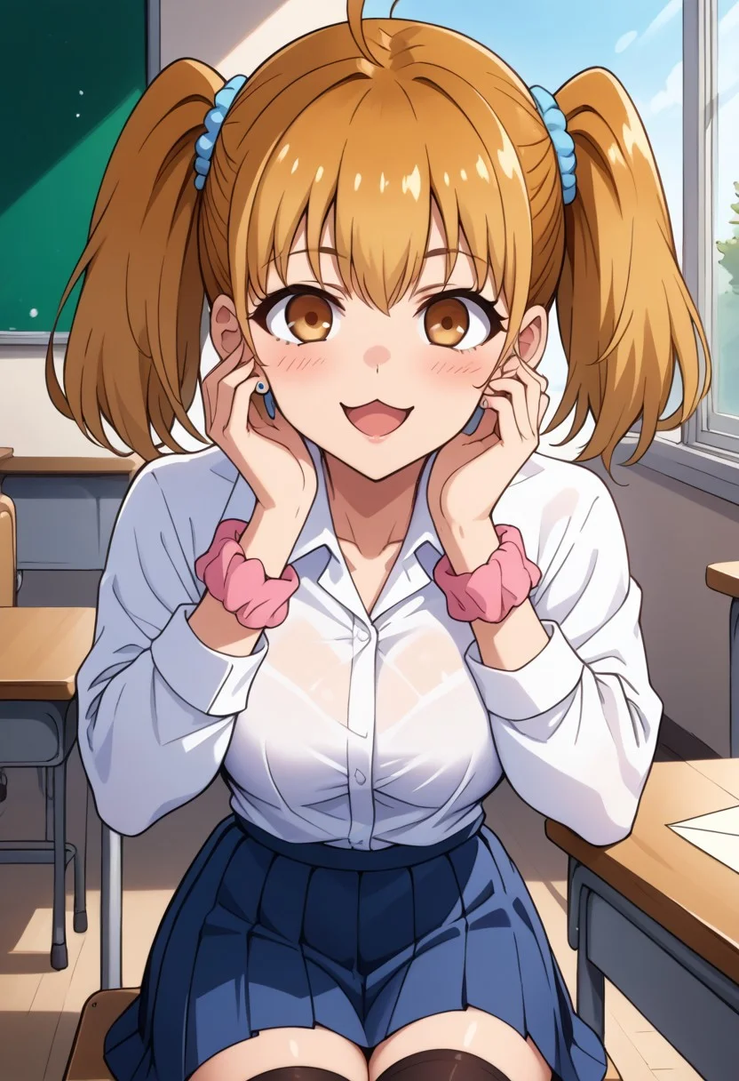 <lora:pony_good_hands:1>, <lora:Anime Style 2 SDXL_LoRA_Pony Diffusion V6 XL:0.2>, score_9, score_8_up, score_7_up, source_anime, good_hands, <lora:SulcateLycoXL:0.8>,score_9, score_8_up, score_7_up, source_anime,
ijiranaideyoshi, <lora:ijiranaide-yoshi-s1s2-ponyxl-lora-nochekaiser:1>,
yoshi, brown hair, twintails, brown eyes, ahoge,big breasts,BREAK,
1girl, solo, skirt, classroom, twintails, indoors, sitting, shirt, scrunchie, chair, socks, desk, blonde hair, white shirt, blush, school uniform, ahoge, pleated skirt, school desk, love letter, holding, school chair, black socks, :3, blue skirt, jewelry, open mouth, kneehighs, breasts, letter, hair ornament, holding envelope, long sleeves, earrings, collared shirt, holding letter, brown eyes, smile, wrist scrunchie, stud earrings, window, hair scrunchie, dress shirt, shirt tucked in, hand on own face, medium breasts, medium hair, envelope, heart