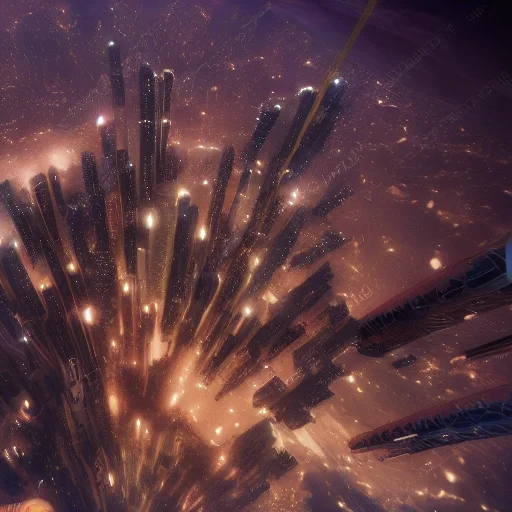 concept-art of a city in space above a planet