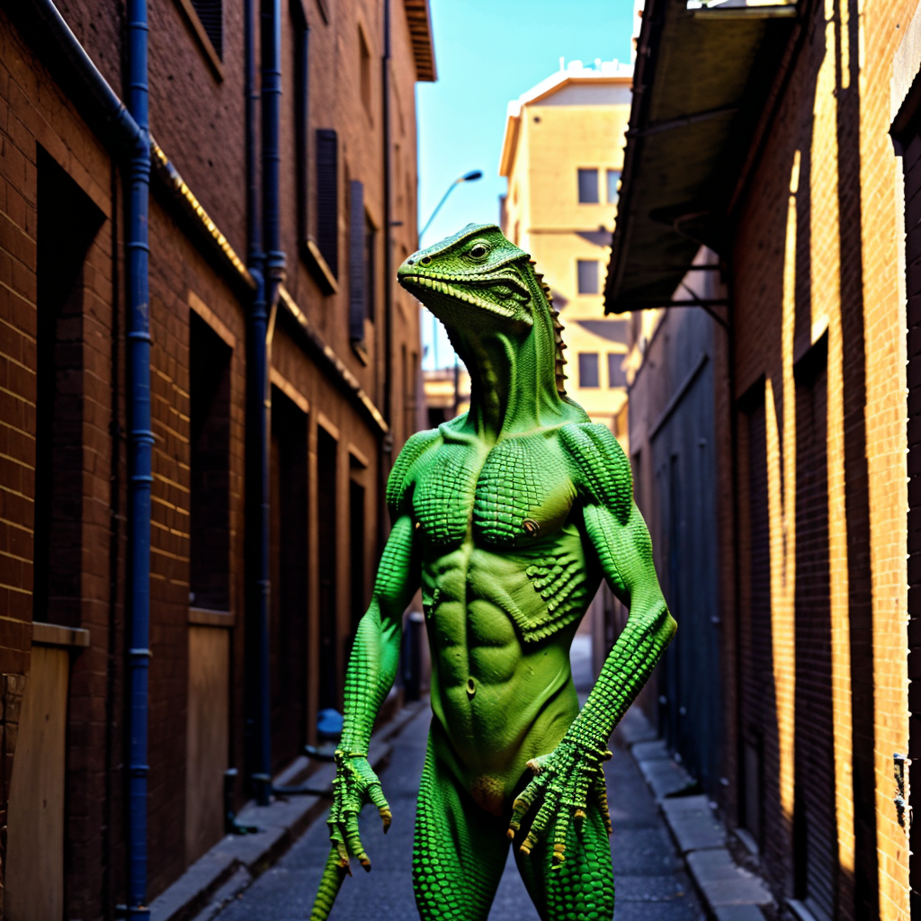 man,<lora:lizard_490steps:1.7>,  upper body, in alley, 8k, 4k, detailed, intricate