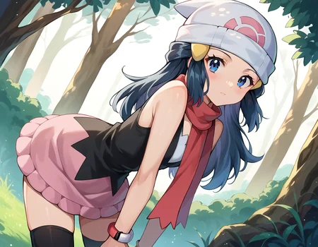score_9, score_8_up, score_7_up, source_anime,
pokemondawn, <lora:pokemon-dawn-ponyxl-lora-nochekaiser:1>
pokemon dawn, black hair, blue eyes, sidelocks, long hair,
bare shoulders, beanie, black shirt, black socks, bracelet, hat, jewelry, kneehighs, miniskirt, pink skirt, red scarf, scarf, shirt, skirt, sleeveless, sleeveless shirt, white headwear,
outdoors, nature, bent over,
looking at viewer, cowboy shot, dutch angle,