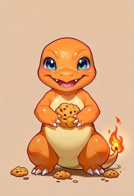 score_9, score_8_up, score_7_up, source_anime, solo, Charmander, looking at the viewer, (Feral Charmander, chibi body, covered in peanut butter:1.3), scared, simple background, (detailed image, high resolution, 5k resolution:1.0), (chibi art style:1.1)