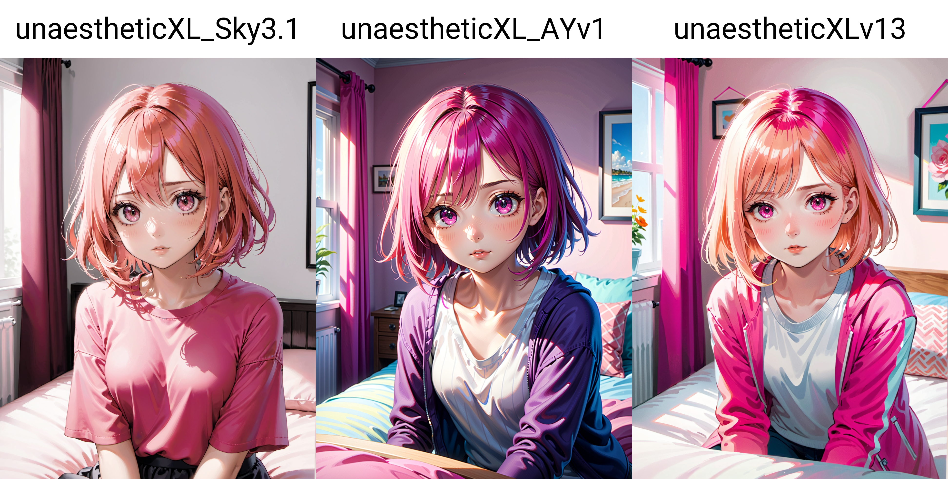 1girl,magenta,peach,medium hair,bedroom,