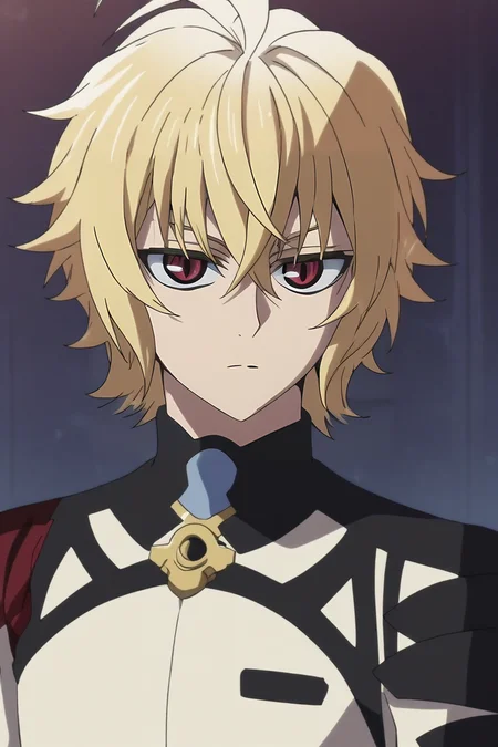 score_9, score_8_up, score_7_up, source_anime, intricate details, anime screencap, anime coloring, , looking at viewer, upper body, depth of field, 1boy, solo, male focus, <lora:mikaela_hyakuya_pony:0.92>, mikaela_hyakuya, blonde hair, red eyes, short hair, hair between eyes, bangs, ahoge, gothic costume, science fiction soft science fiction, , <lora:sdxl_lightning_8step_lora:1>
