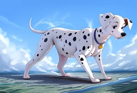 score_9, score_8_up, score_7_up, detailed face, best quality, 1girl, solo, masterpiece, detailed background, beautiful, detailed eyes, mature female, giantess, macro
side view, lien,
1girl, solo,furry female, furry female, feral,perdita101,Dalmatian,Dog, dog girl, dalmatian, white and black fur, black spots, long ears, dog ears, black eyes,  chubby, on fours,colossal, face focus, ((full body view)),
 standing, seductive pose, light smile, narrowed eyes, smiling, expansion, tight, 
long river, skyline, cityscape, destroyed cityscape,  earthquake, steam, fog, craters