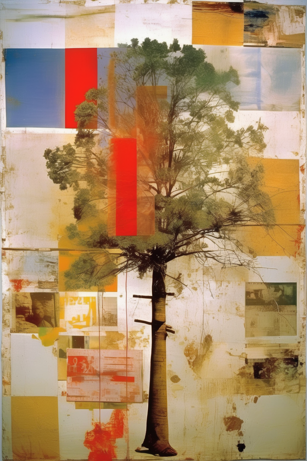 <lora:Robert Rauschenberg Style:1>Robert Rauschenberg Style - one tree, Painting By Robert Rauschenberg